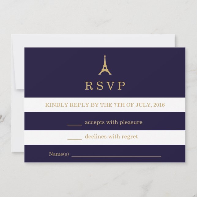 Carte de réponse RSVP avec rayures dorées de la To (Devant)