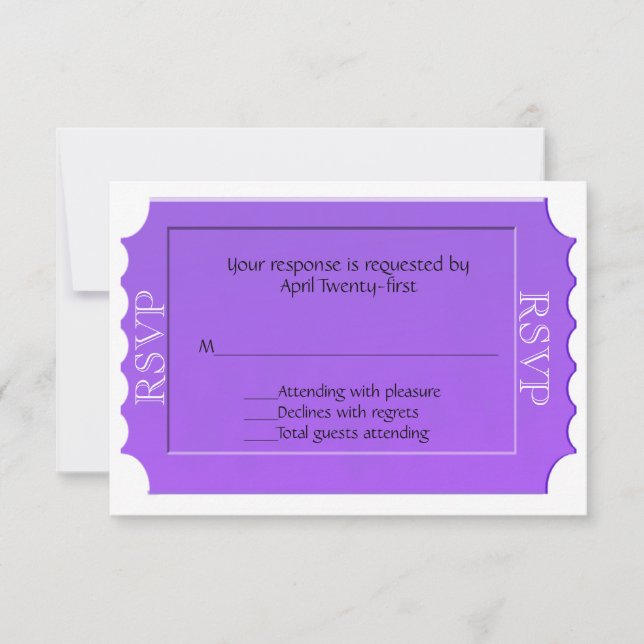 Carte de réponse RSVP Billet tout usage pourpre (Devant)