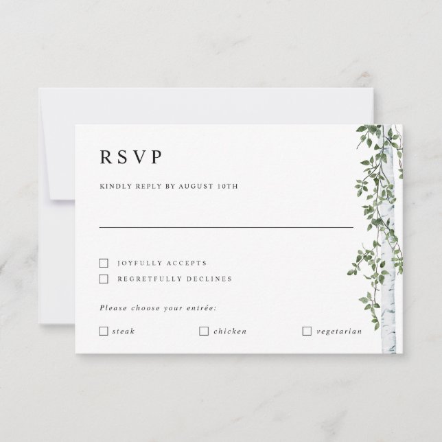 Carte de réponse RSVP Birch Tree avec préférence d (Devant)