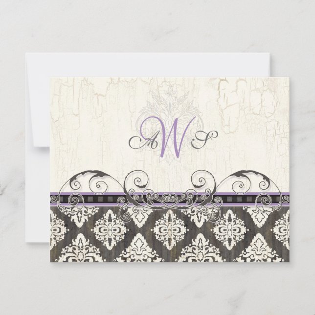 Carte de réponse RSVP Black 'n White Damask (lilas (Devant)
