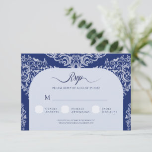Carte de réponse RSVP Blue Mariage damassé