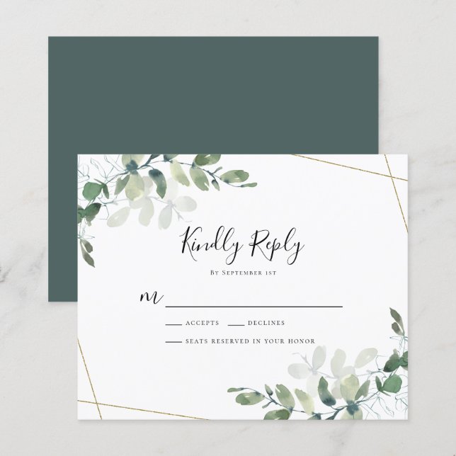 Carte de réponse RSVP Budget Eucalyptus Wedding Bu (Devant / Derrière)