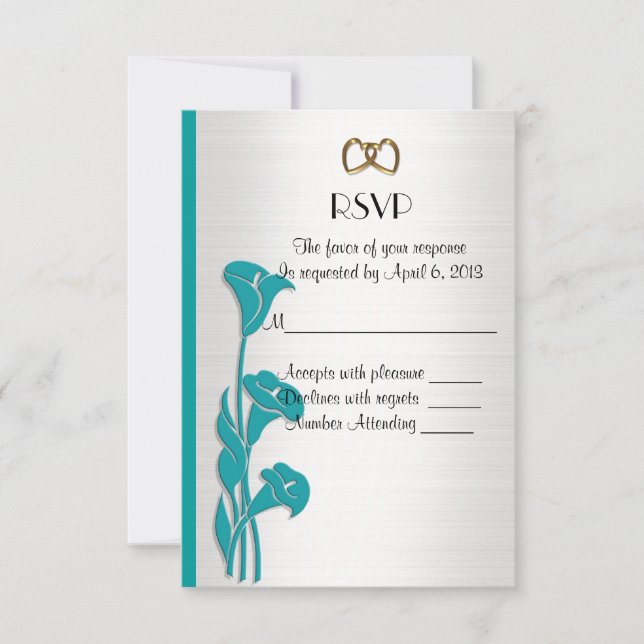 Carte de réponse RSVP calla lilies turquoise (Devant)