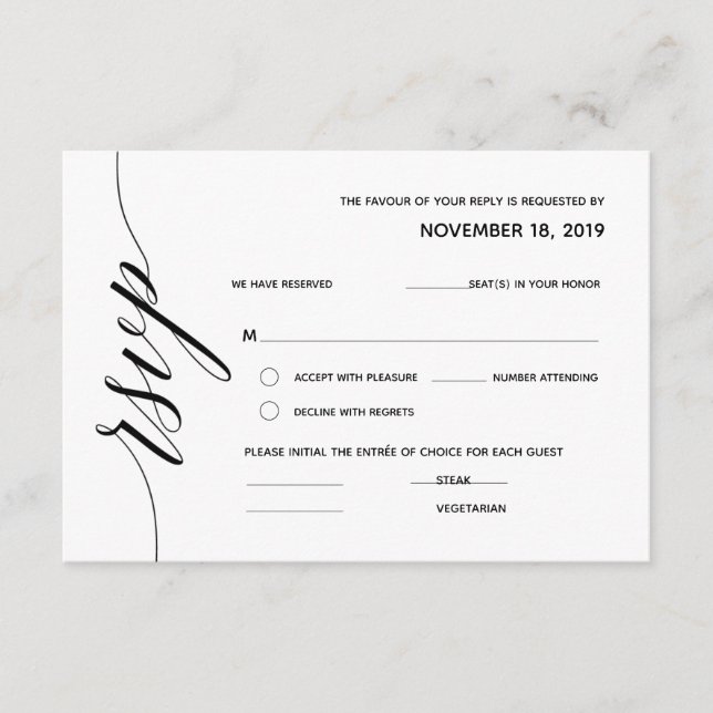 Carte de réponse RSVP Calligraphie simple et éléga (Devant)