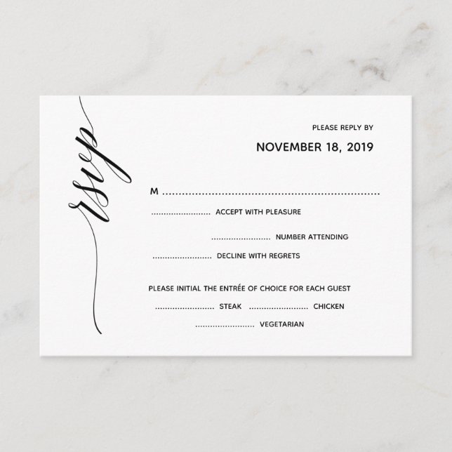 Carte de réponse RSVP Calligraphie simple et éléga (Devant)