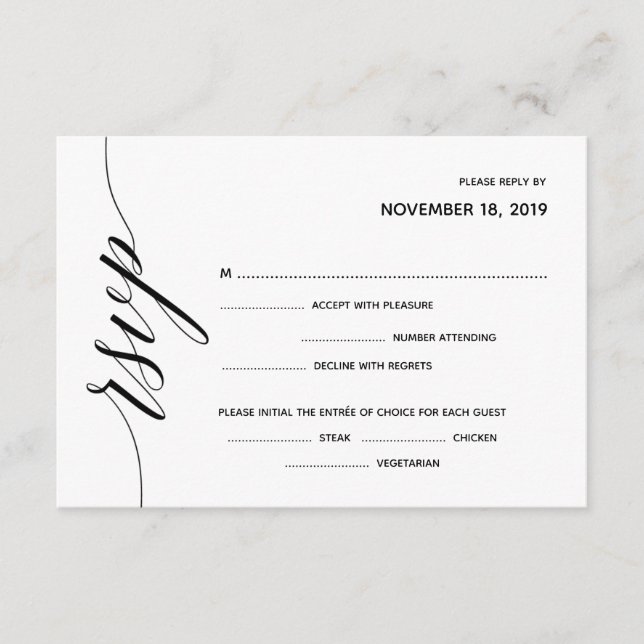 Carte de réponse RSVP Calligraphie simple et éléga (Devant)