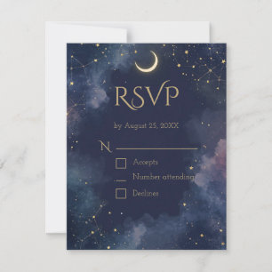 Carte de réponse RSVP céleste sombre   Croissant d
