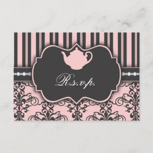 Carte de réponse RSVP Chic Damask & Stripe Tea Par