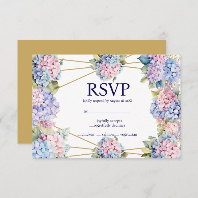 Carte de réponse RSVP Choix du menu Hydrangea (Devant / Derrière)