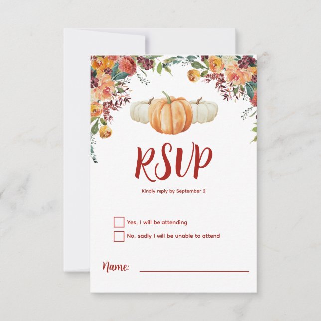Carte de réponse RSVP Citrouille Fall Little (Devant)