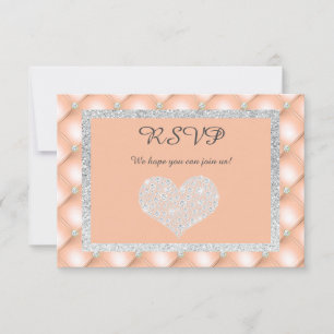 CARTE DE RÉPONSE RSVP CŒUR DIAMANT ABRICOT PÊCHE