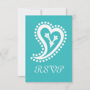 Carte de réponse RSVP Cœurs Paisley Turquoise Douc