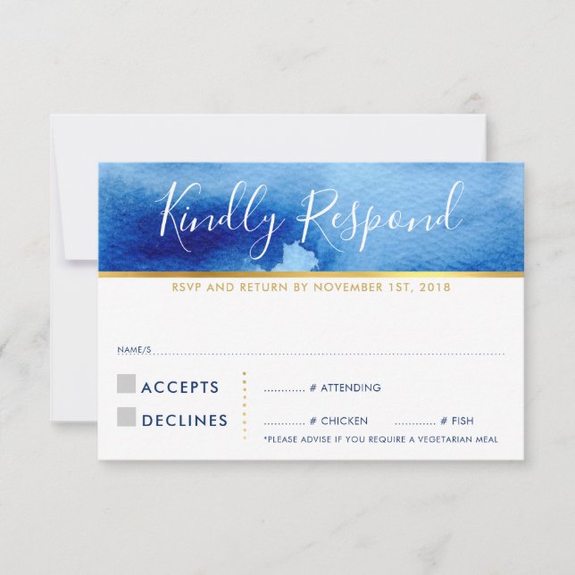 CARTE DE RÉPONSE RSVP - Couleur d'eau bleu stylisé (Devant)