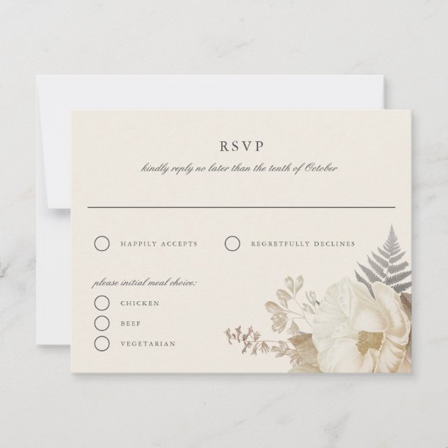 Carte de réponse RSVP crème florale élégante et te (Devant)