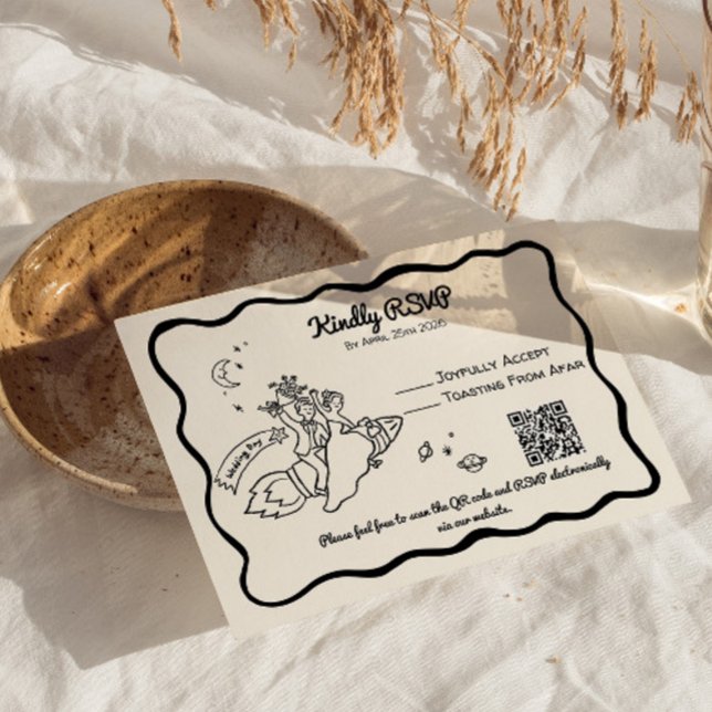 Carte de réponse RSVP de fusée fantaisiste (Whimsical RSVP wedding invitation reception card, modern RSVP, Quirky RSVP)