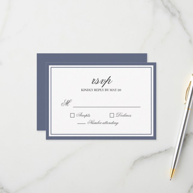 Carte de réponse RSVP de mariage à l'écriture élég (Devant/Arrière en situation)