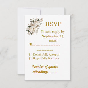 Carte de réponse RSVP de mariage à typographie dor