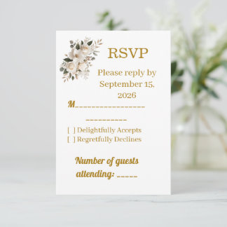 Carte de réponse RSVP de mariage à typographie dor