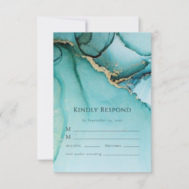 Carte de réponse RSVP de mariage Abstrait Turquois (Devant)