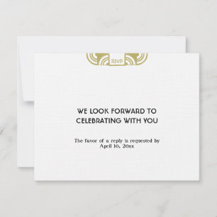 Carte de réponse RSVP de mariage art déco noir bro