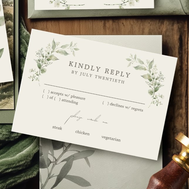 Carte de réponse RSVP de mariage botanique élégant (Créateur téléchargé)