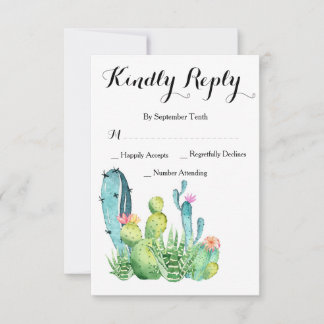 Carte de réponse RSVP de mariage Cactus aquarelle