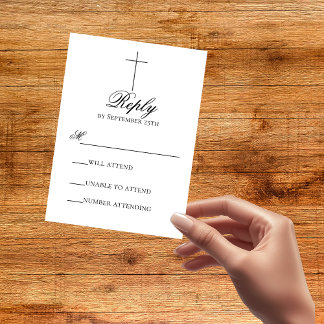 Carte de réponse RSVP de mariage chrétien à croix 