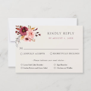 Carte de réponse RSVP de mariage Citrouille floral