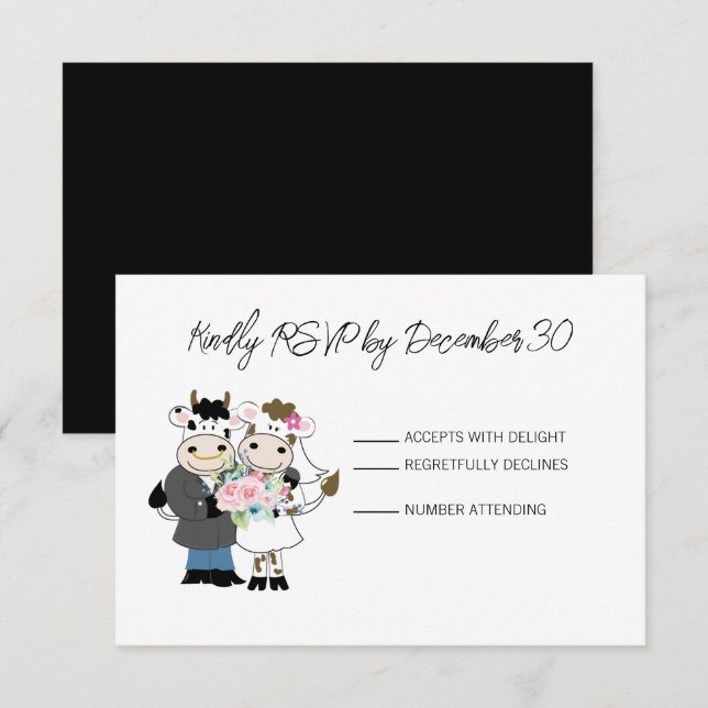 Carte de réponse RSVP de mariage de couple de vach (Devant / Derrière)