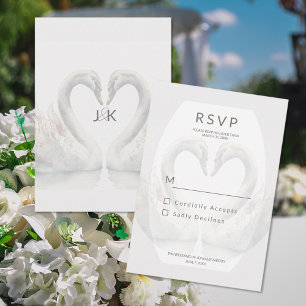 Carte de réponse RSVP de mariage de cygne romantiq