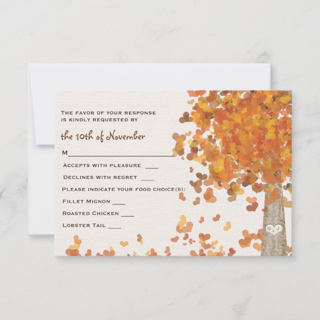 Carte de réponse RSVP de mariage de l'arbre des in (Devant)