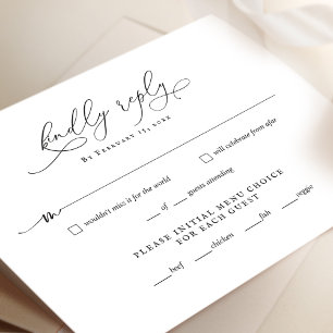 Carte de réponse RSVP de mariage de script minimal