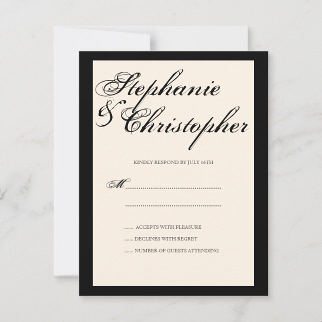 Carte de réponse RSVP de mariage élégance de scrip (Devant)