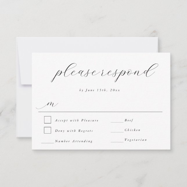 Carte de réponse RSVP de mariage moderne à script  (Devant)