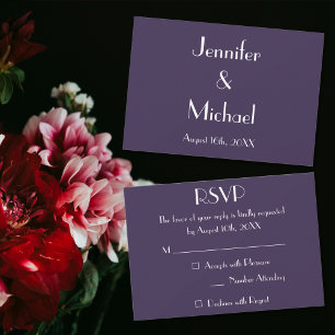 Carte de réponse RSVP de mariage moderne violet