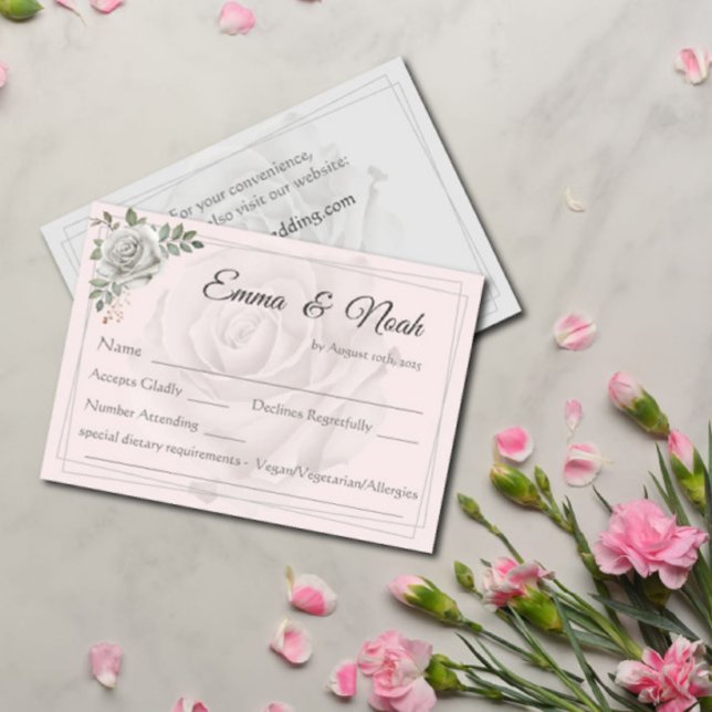 Carte de réponse RSVP de mariage Roses blanches po (Créateur téléchargé)