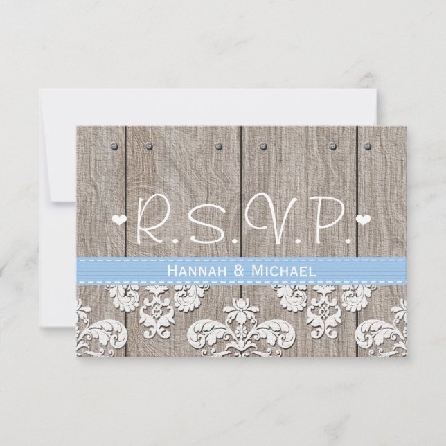 Carte de réponse RSVP de mariage Rustique Blue Hyd (Devant)