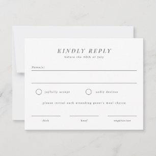 Carte de réponse RSVP de mariage simple avec choix