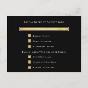 Carte de réponse RSVP de menu avec fond noir Blanc