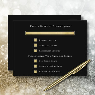 Carte de réponse RSVP de menu avec fond noir Blanc