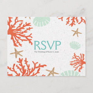 Carte de réponse RSVP de récif de corail de plage