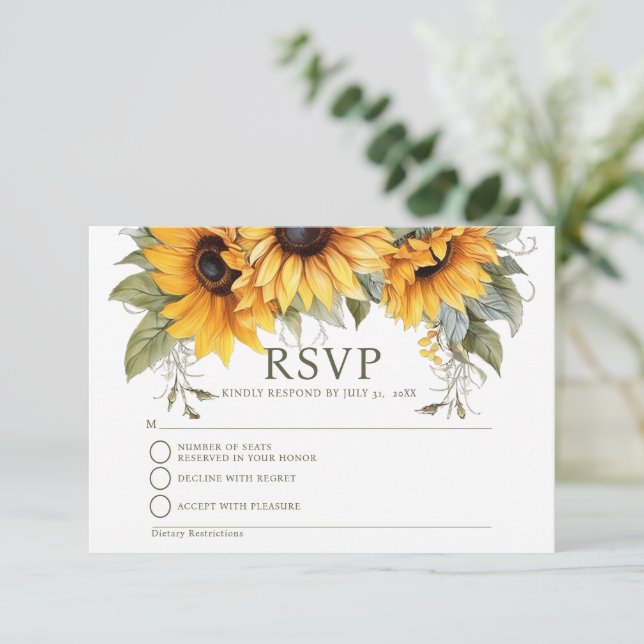 Carte de réponse RSVP de tournesol élégant (Debout devant)
