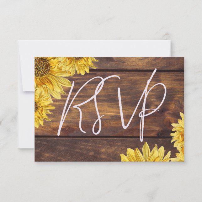 Carte de réponse RSVP de tournesol en bois rustiqu (Devant)