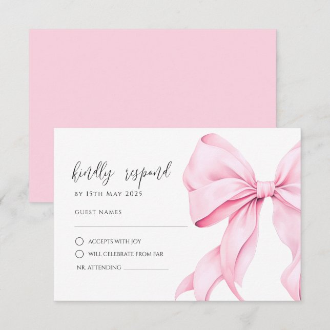 Carte de réponse RSVP Elegant Bow Rose (Devant / Derrière)