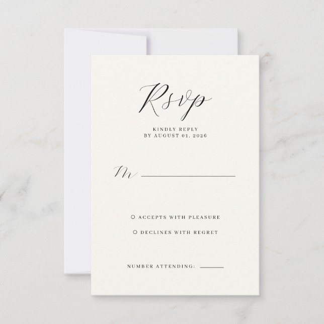Carte de réponse RSVP élégante couleur blanc cassé (Devant)