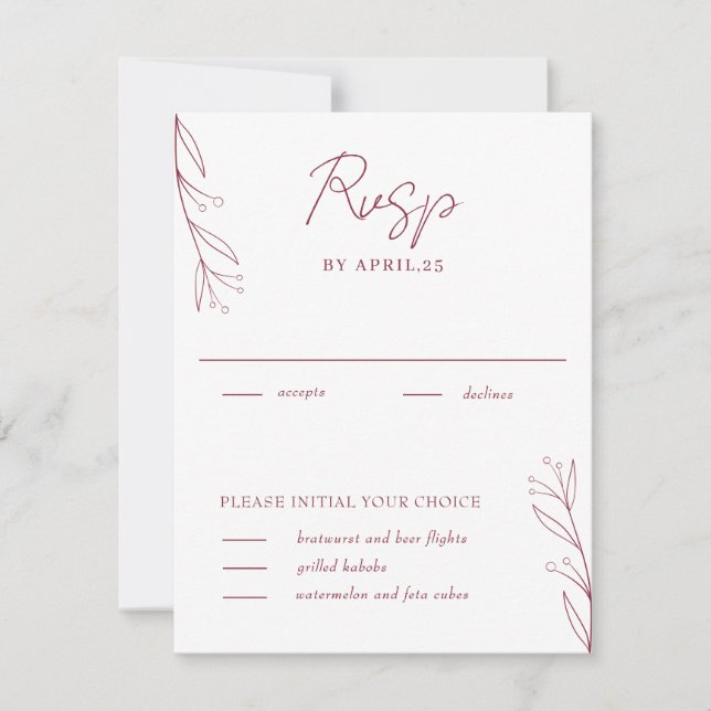Carte de réponse RSVP Élégante Minimaliste Botaniq (Devant)