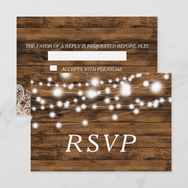 Carte de réponse RSVP en bois et dentelle avec gui (Devant / Derrière)