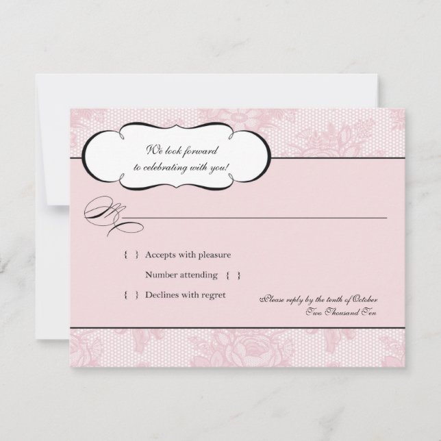 Carte de réponse RSVP en dentelle rose (Devant)