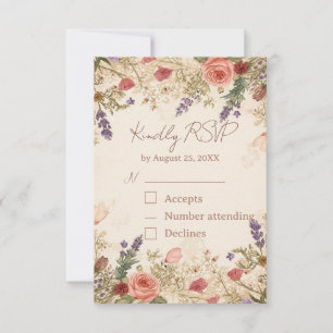 Carte de réponse RSVP en dentelle vintage et botan