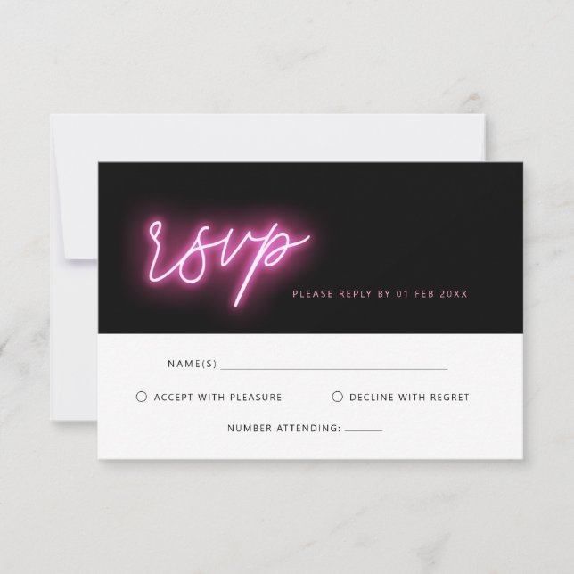 Carte de réponse RSVP en noir et rose (Devant)